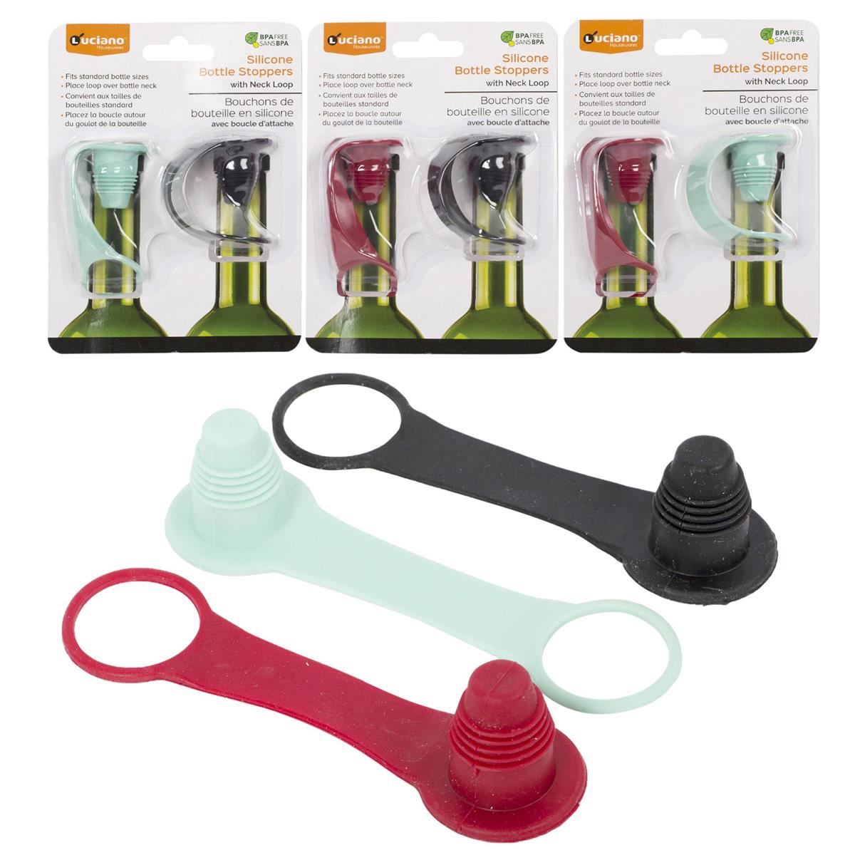 Luciano Silicone Bottle Stopper, 2-pc