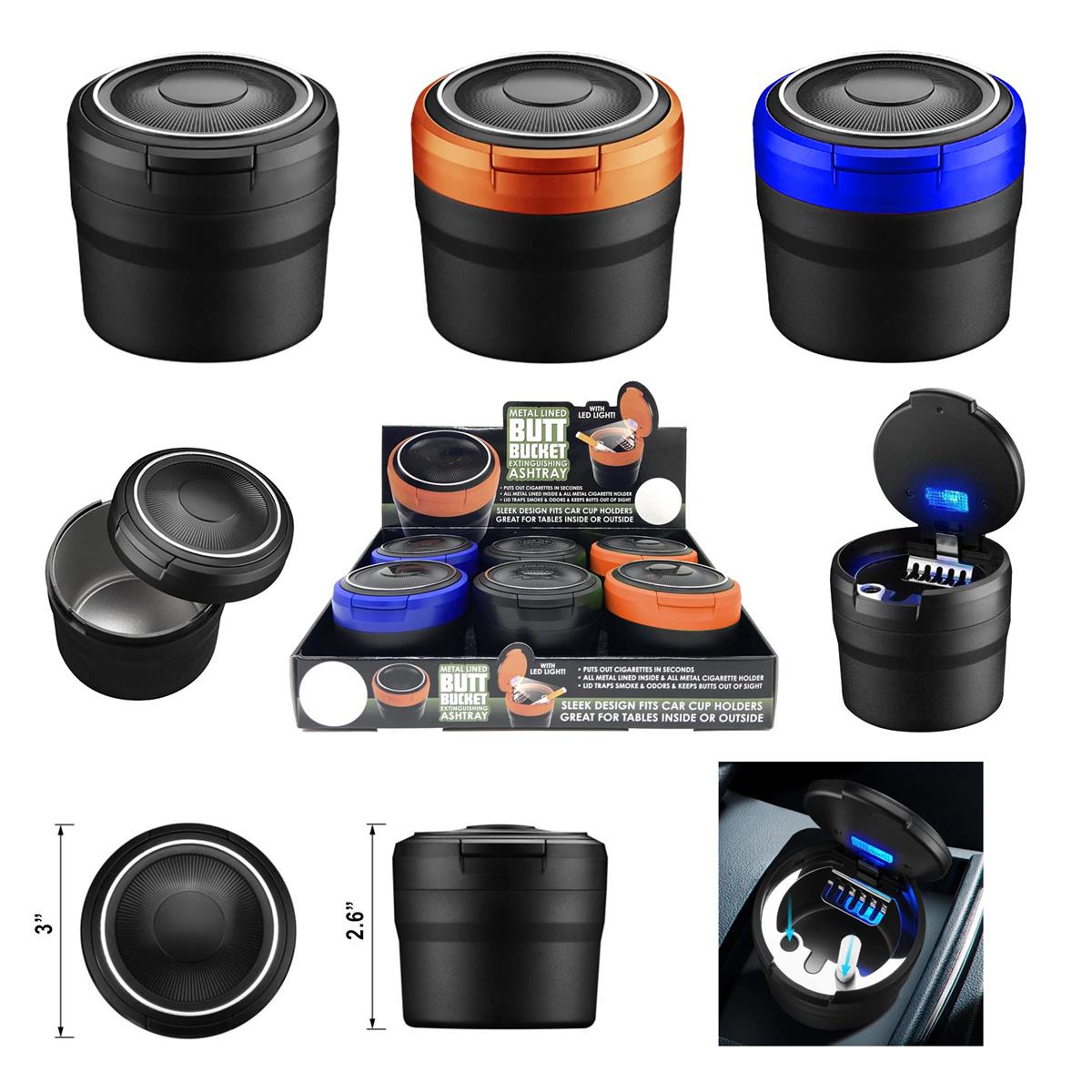 Self-Extinguishing Metal Ashtray with LED Light