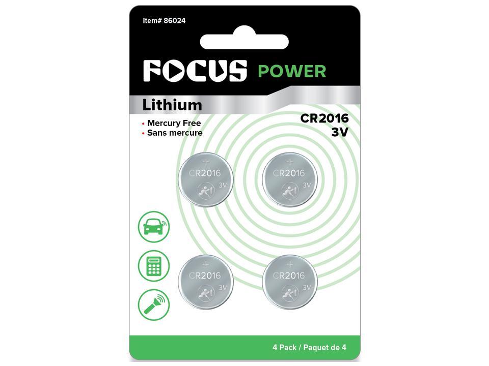 Focus E. Coin Cell Battery CR2016, 4pcs