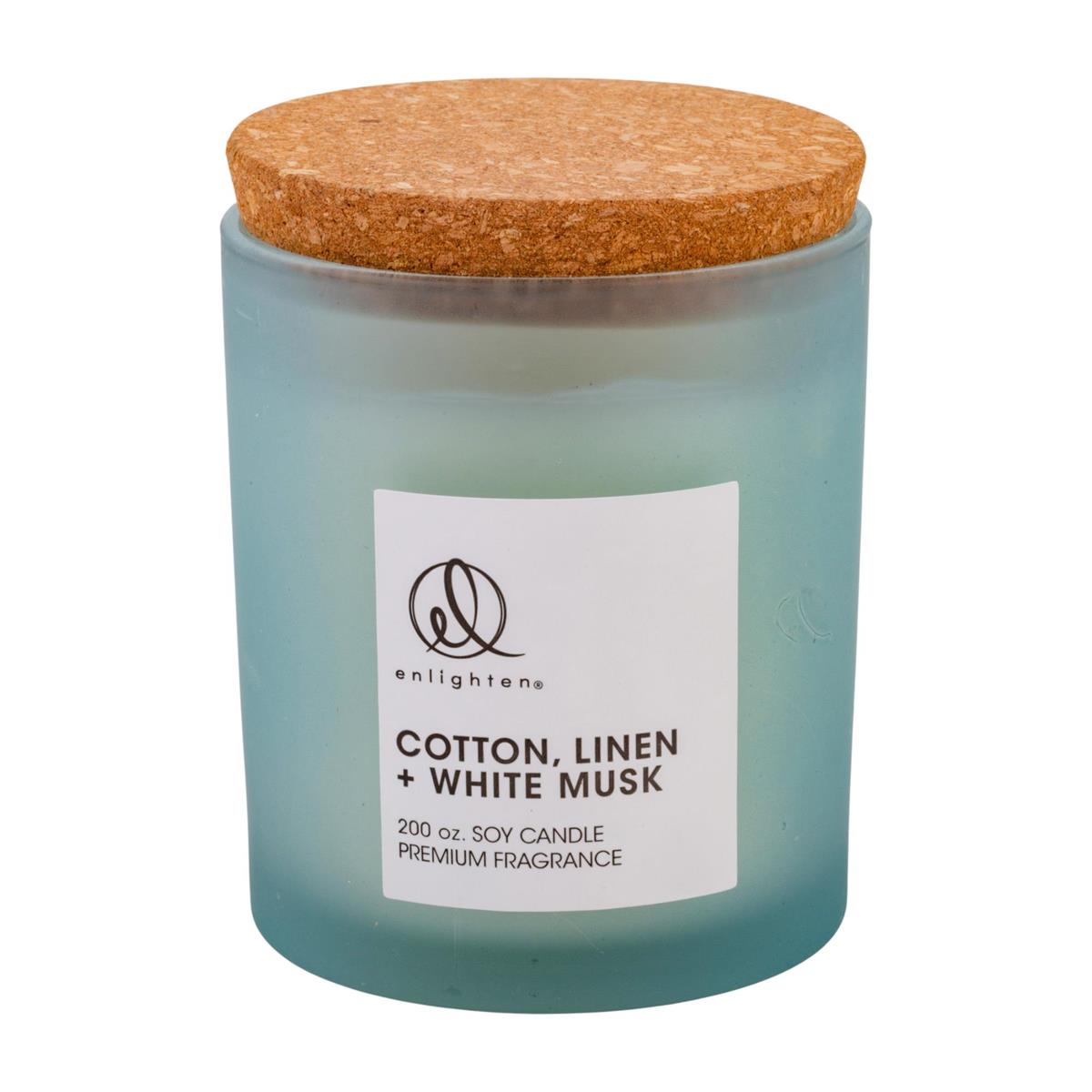 Soy Glass Jar Candle with Cork Lid, Cotton, Linen & White Musk
