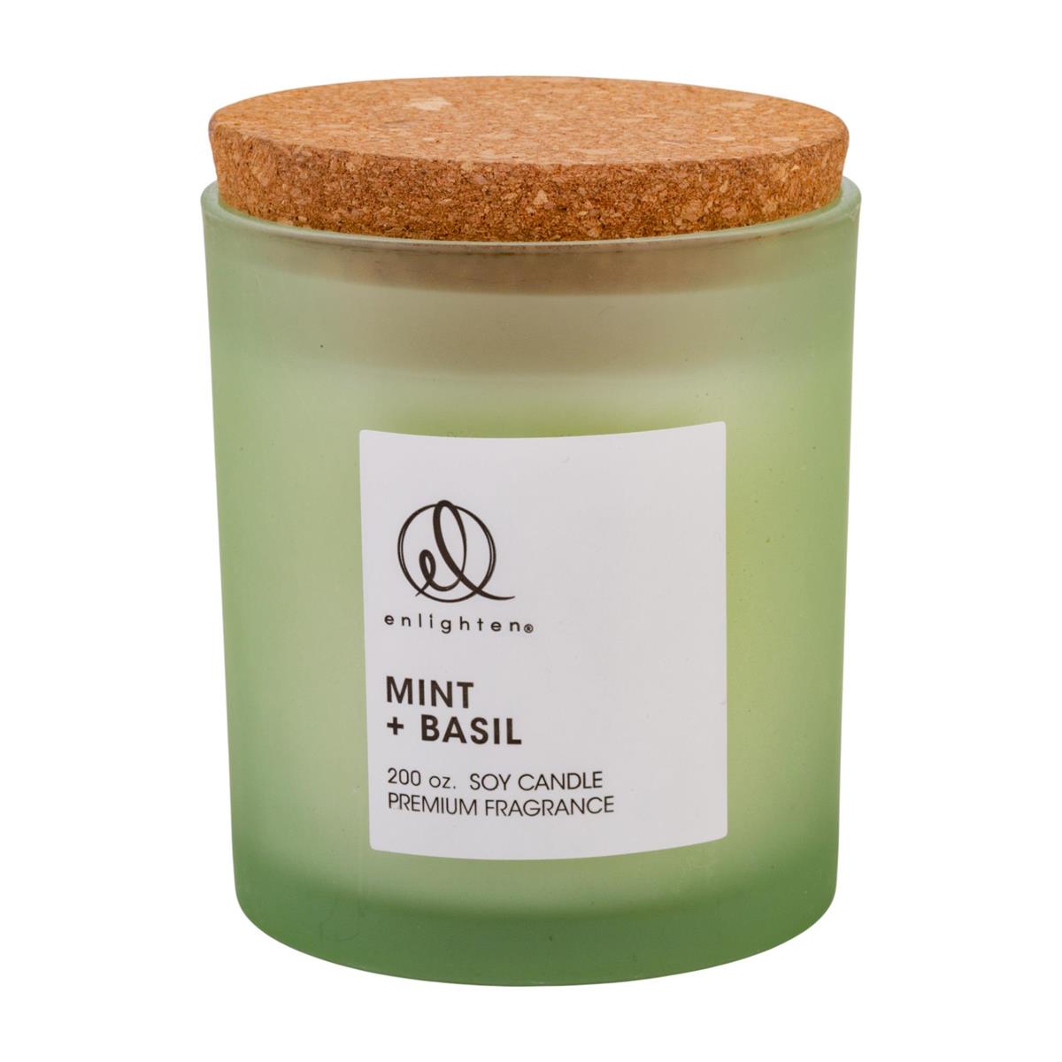 Soy Glass Jar Candle with Cork Lid, Mint & Basil