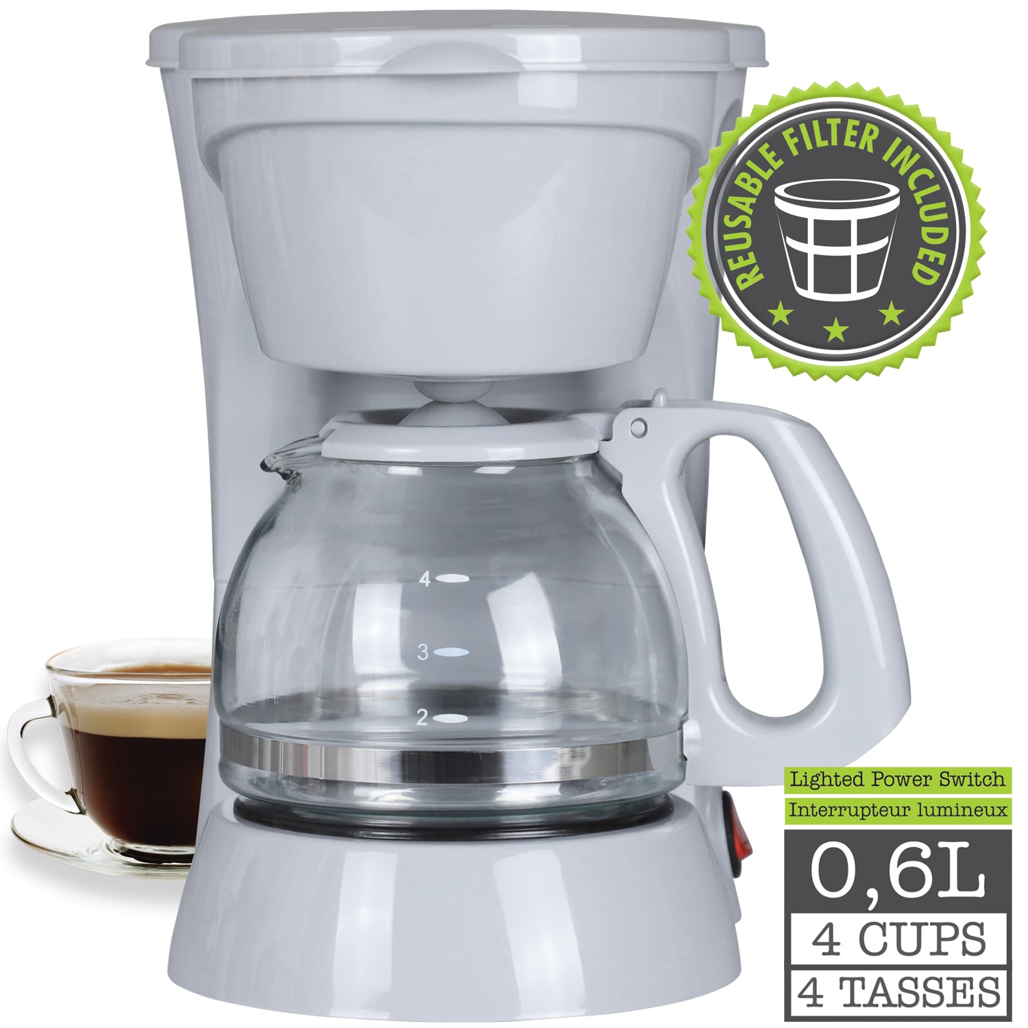 Hauz 4-Cup Gray Coffee Maker