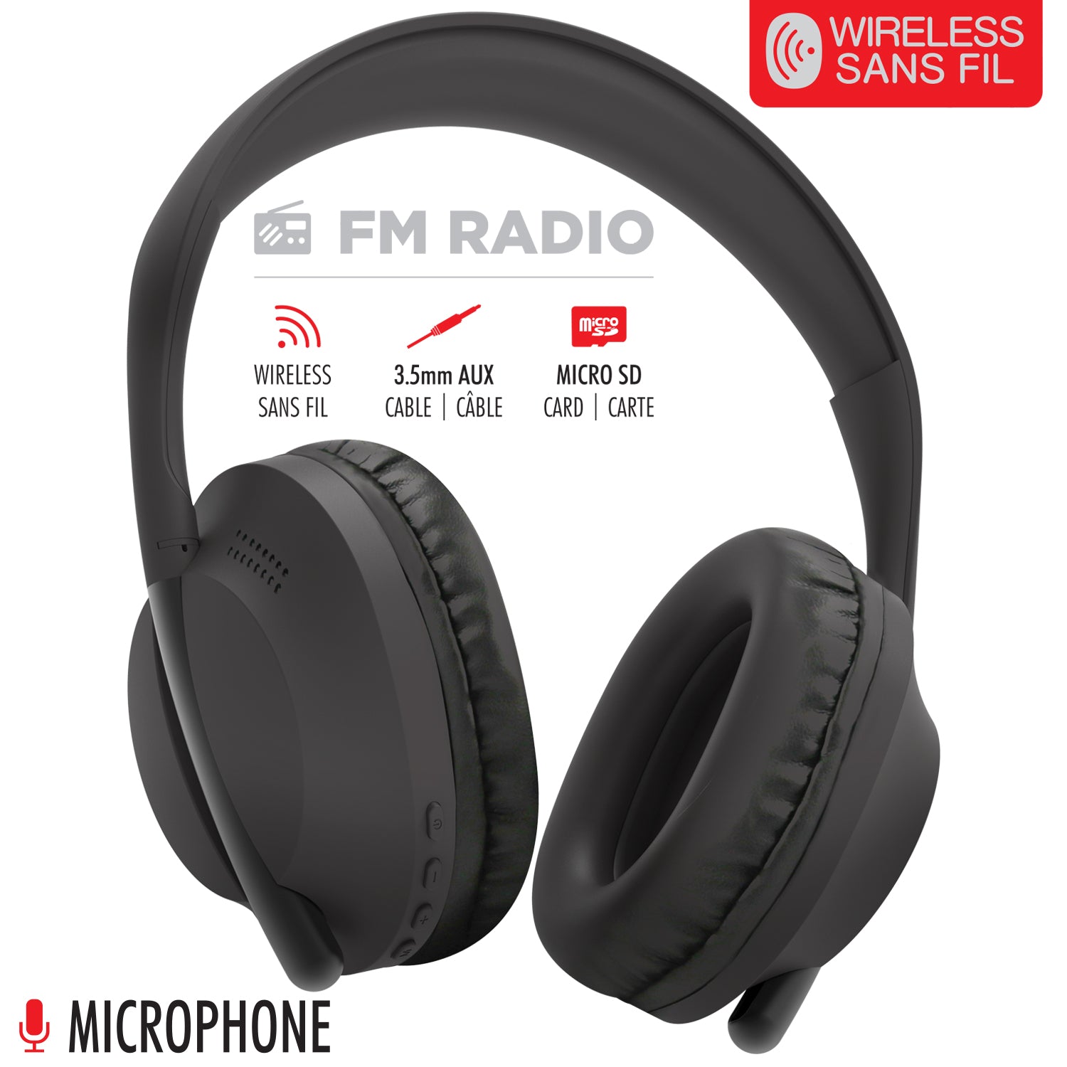 Swivel Wireless Stereo Headphones with Hands-Free Mic