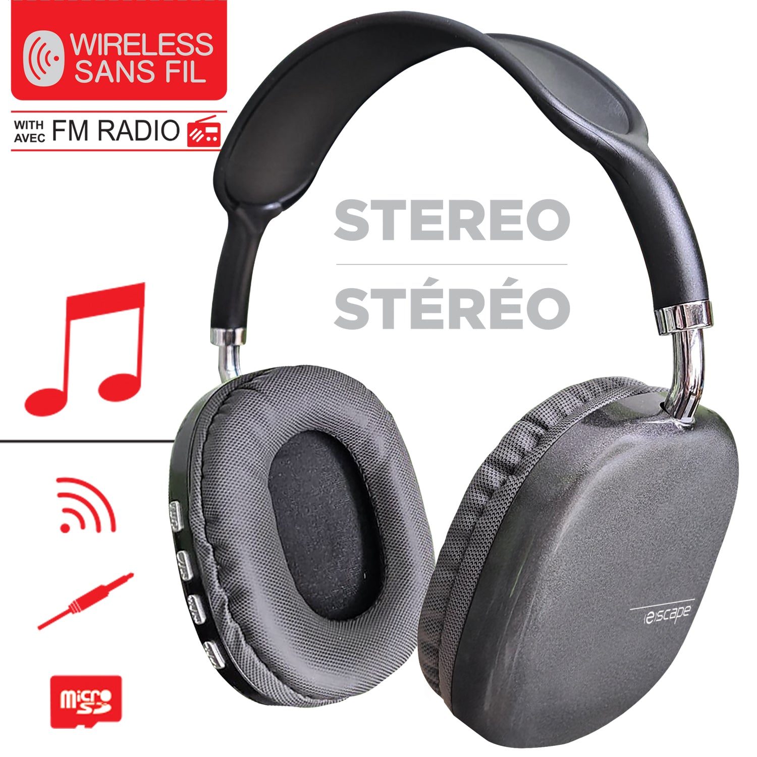 Wireless Stereo Headphones with FM Radio