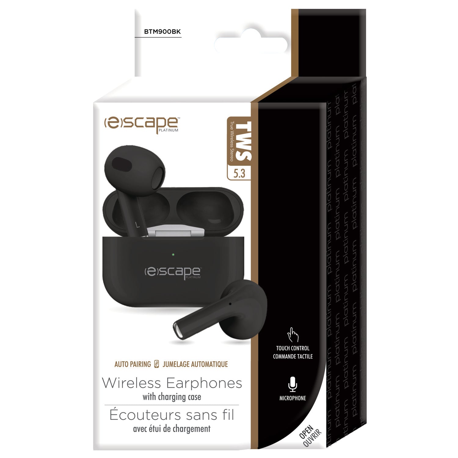 Black Wireless Earphones with Charging Case and Microphone