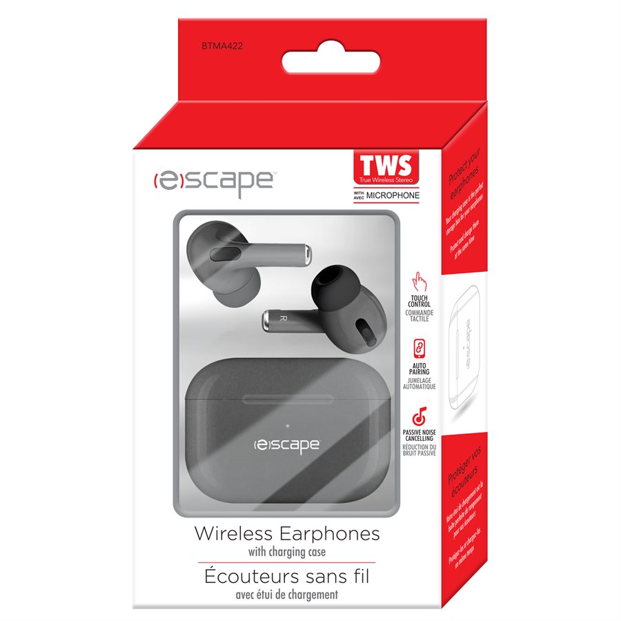 Escape TWS Wireless Stereo Earphones with Charging Station & Microphone in Metallic Charcoal