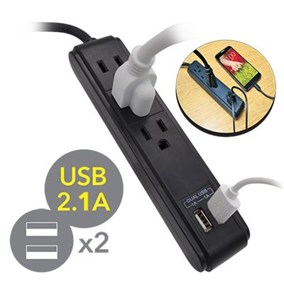 Three-Outlet Power Strip with Dual USB Ports