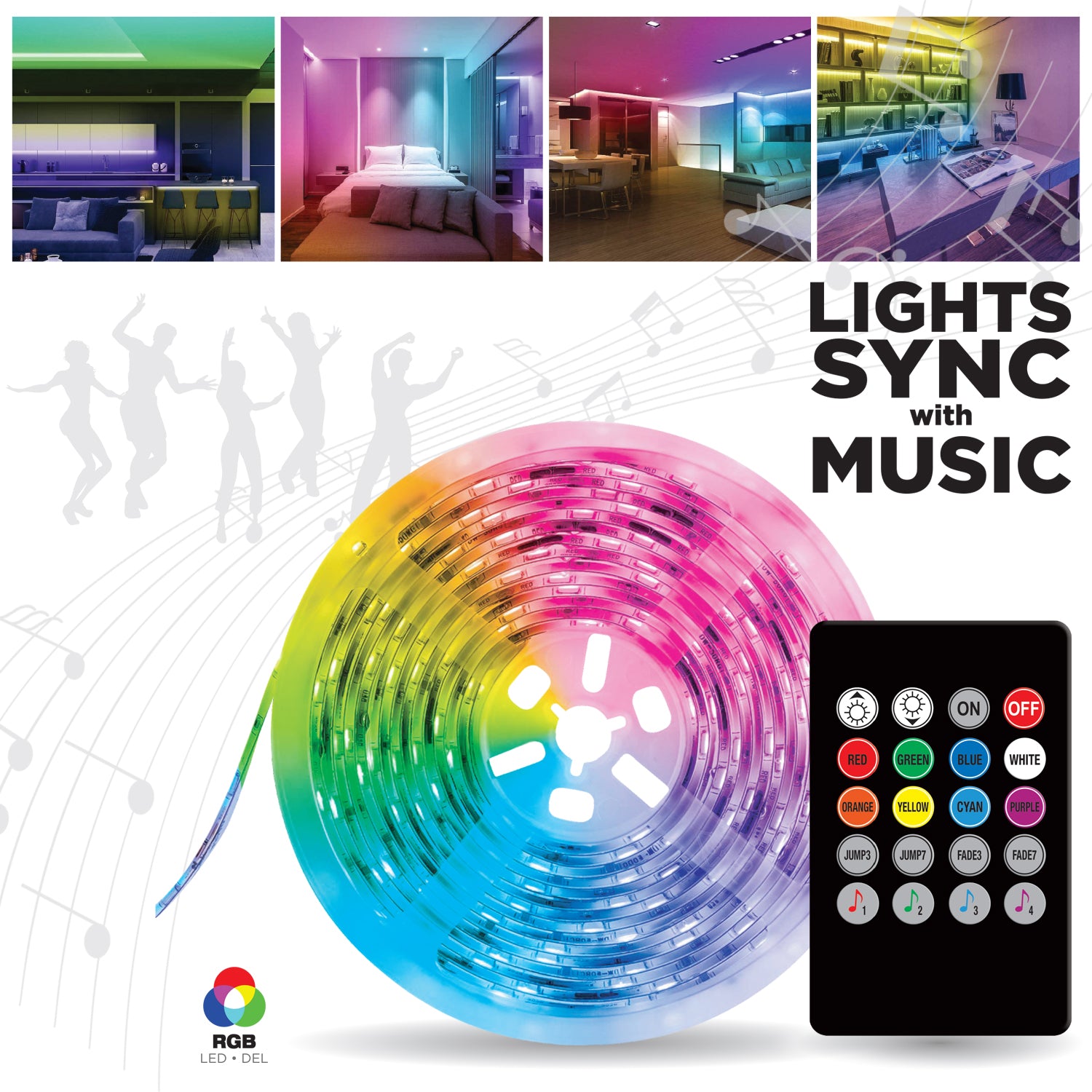 Sound-Activated RGB LED Strip Light with Remote, 16.5 ft