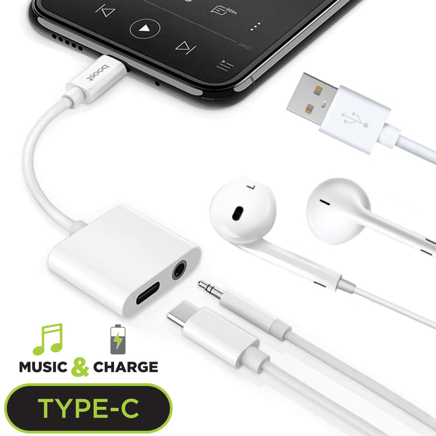 Type-C Headphone Jack Adapter with Charging Port