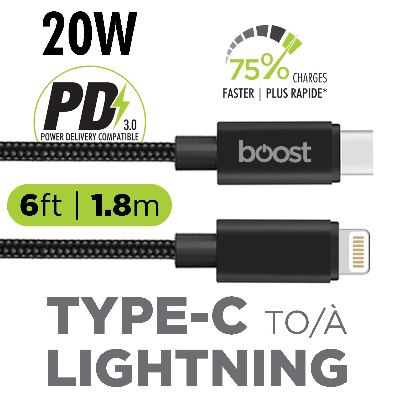 Boost 6.6 ft USB-C to Lightning Fast Charging Cable