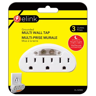 Triple-Outlet Wall Tap with Night Light