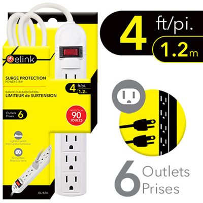 4 Ft. Power Bar with 6-Outlet Surge Protector