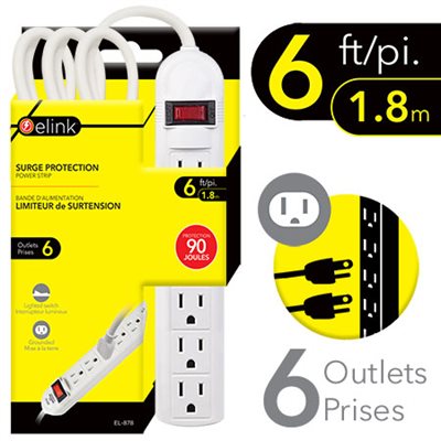 6 Ft. 6-Outlet Power Bar with Surge Protector