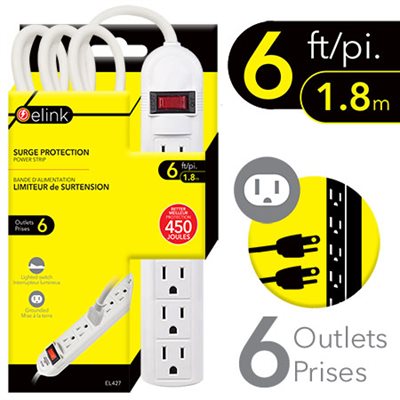 6 Ft. 6-Outlet Power Bar with 450 Joules Surge Protector