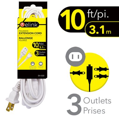 10 Ft. Indoor Extension Cord with 3 Outlets