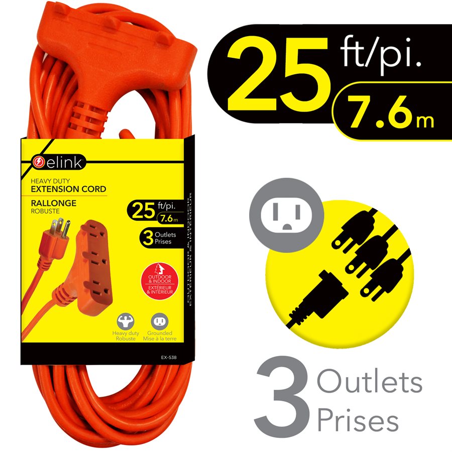 25 Ft. 3-Outlet Outdoor Extension Cord