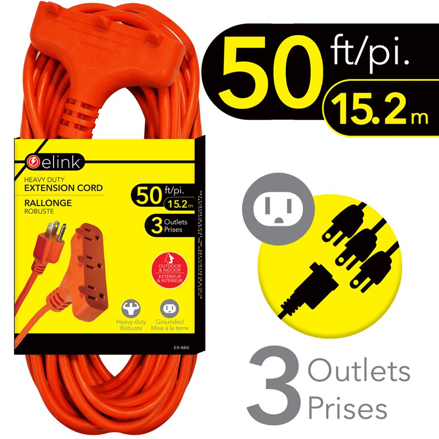 50 Ft. 3-Outlet Outdoor Extension Cord