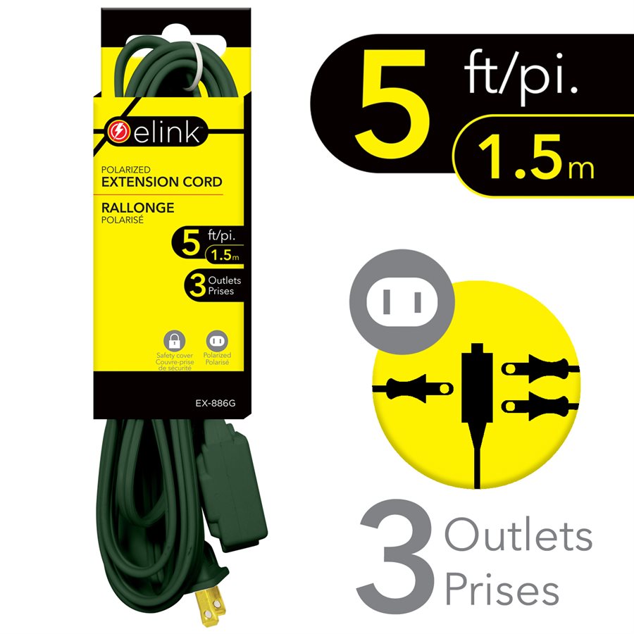 5 Ft. 3-Outlet Indoor Extension Cord in Green