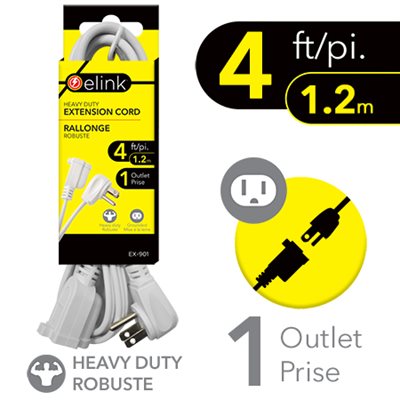 4 Ft. Heavy-Duty Indoor Extension Cord in White