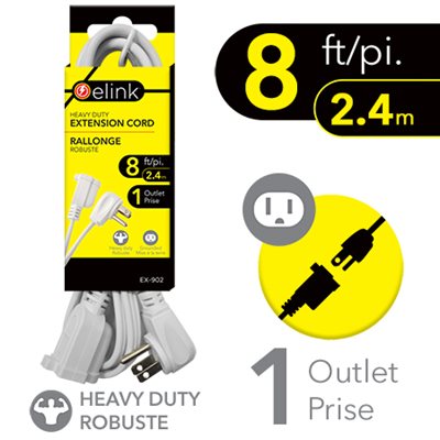 8 Ft. Heavy-Duty Indoor Extension Cord in White