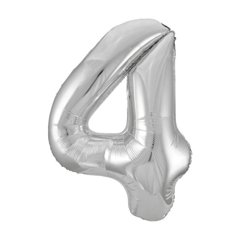 Silver Number 4 Foil Balloon 34"
