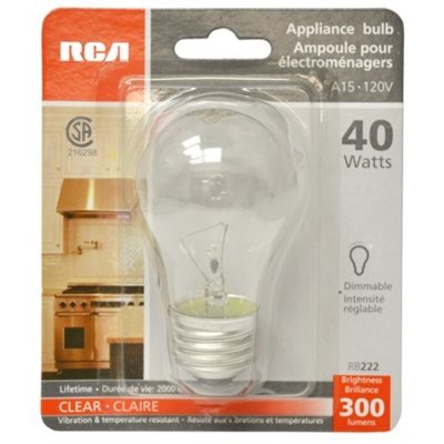 Appliance Bulb, 40W, 120V with Vibration and Temperature Resistance