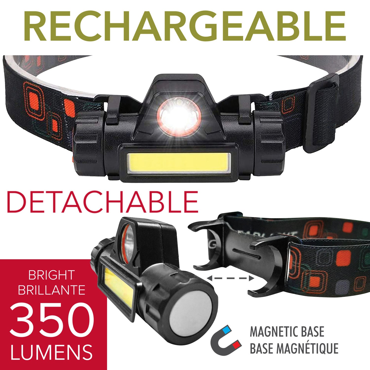RCA Rechargeable 2-in-1 LED Headlamp with Magnetic Base