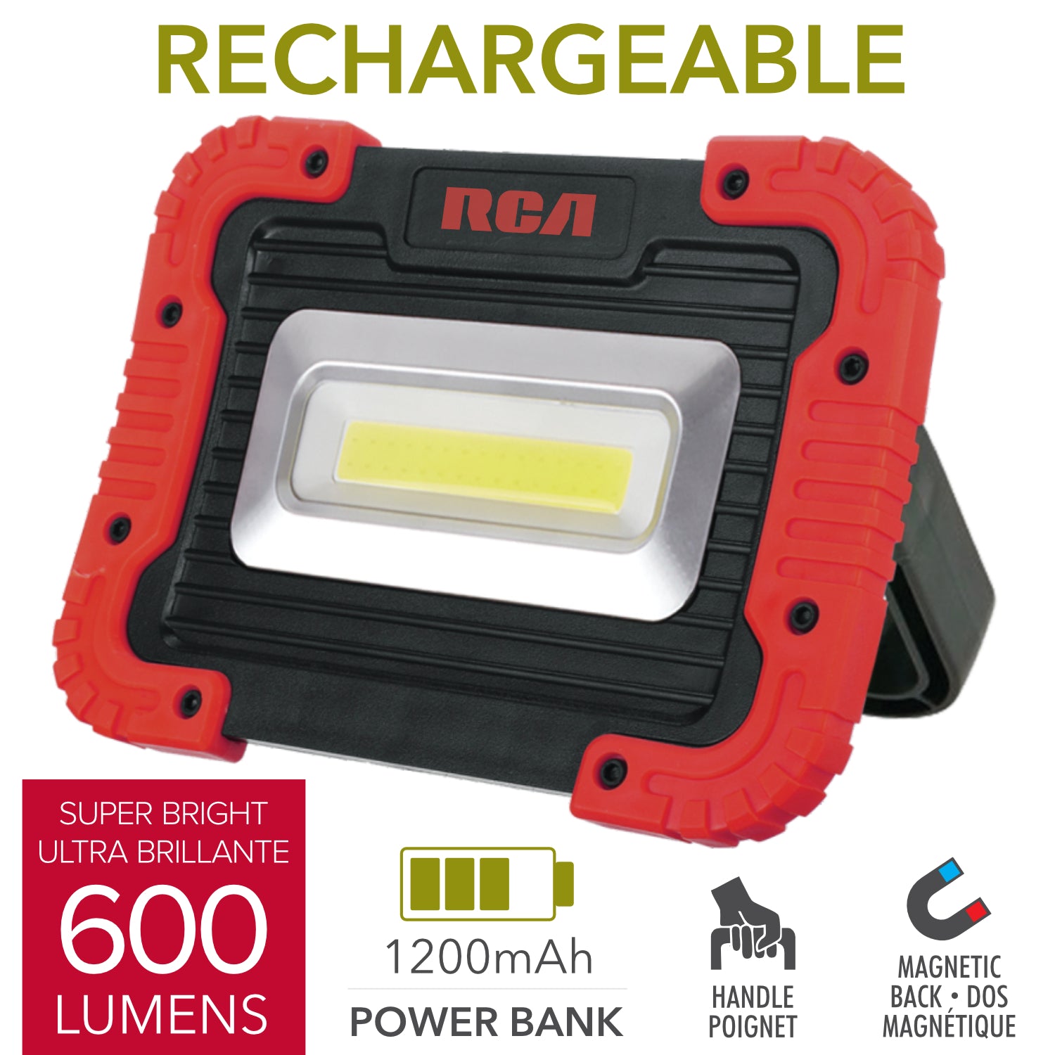 RCA Rechargeable LED Work Light with Stand & Power Bank