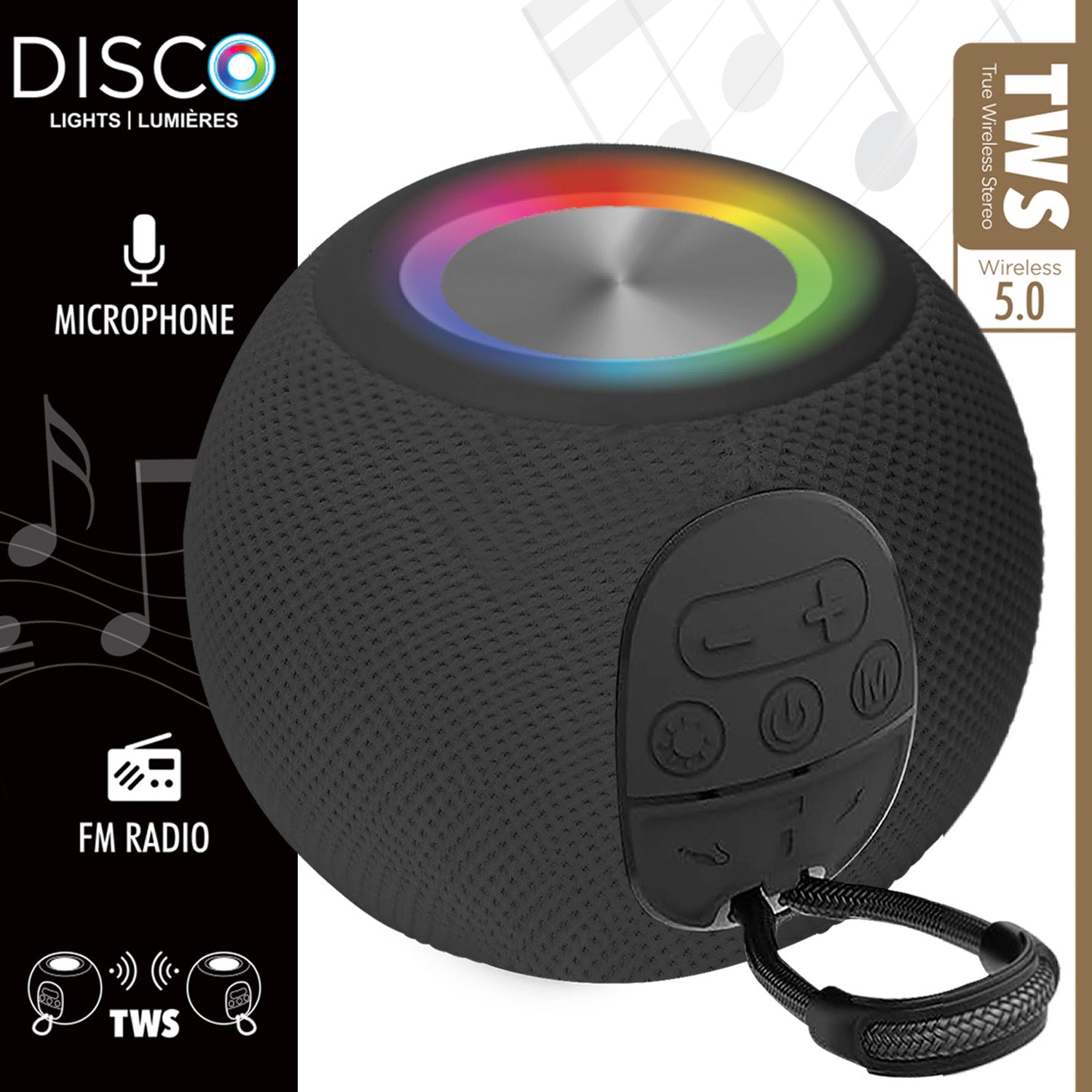 Portable Wireless Speaker with LED Light & FM Radio - Black