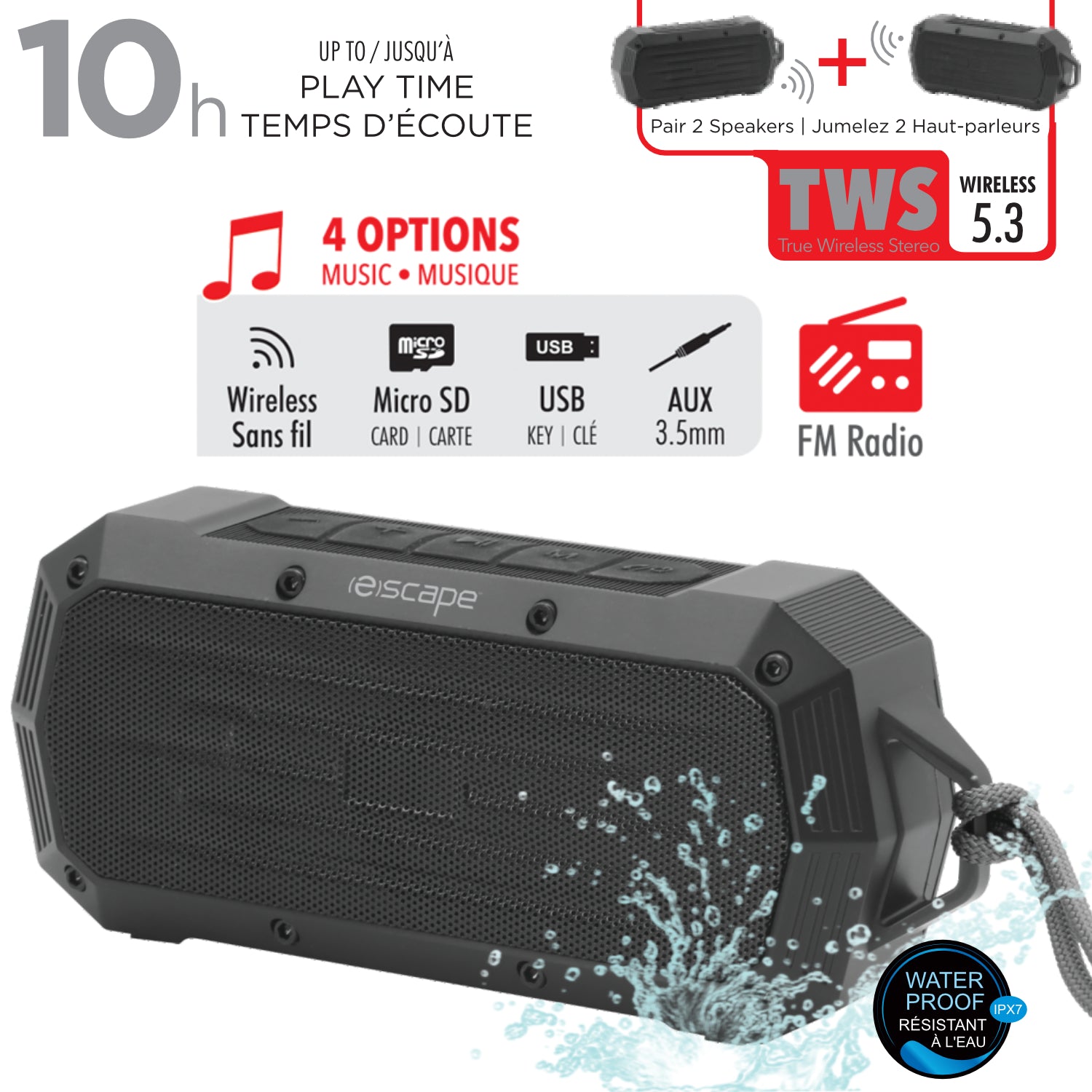 Waterproof Wireless Speaker with FM Radio & Microphone