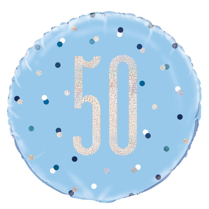 18 Glitz Blue & Silver Round Foil Balloon 50"