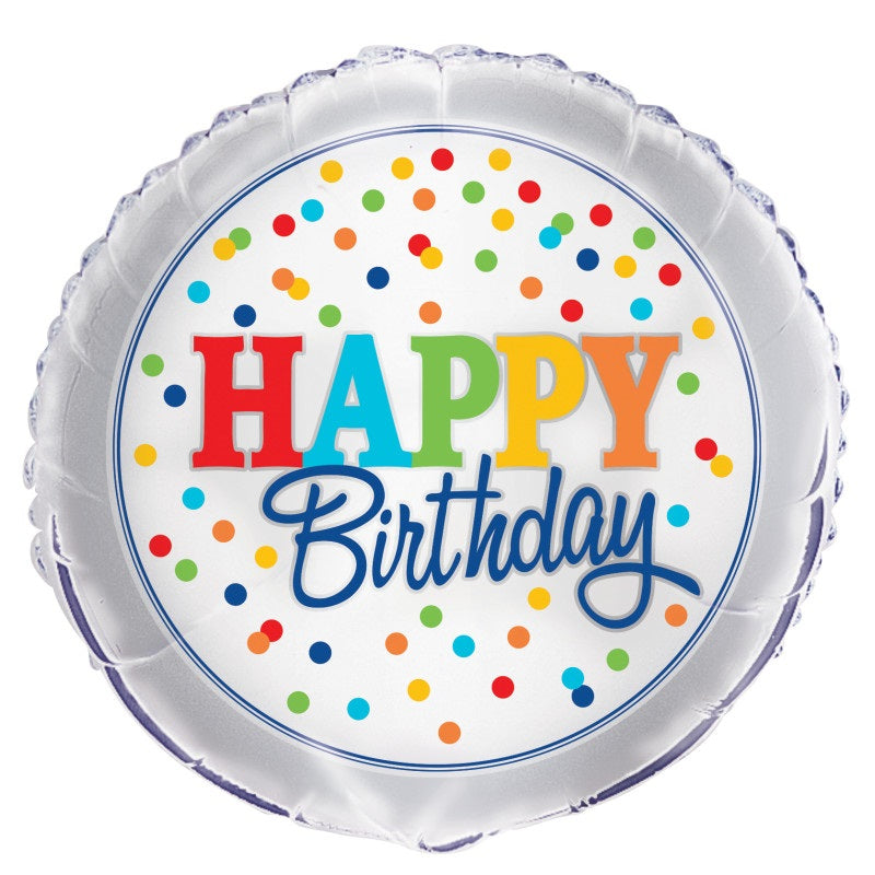 Rainbow Polka Dots Round Foil Balloon 18"