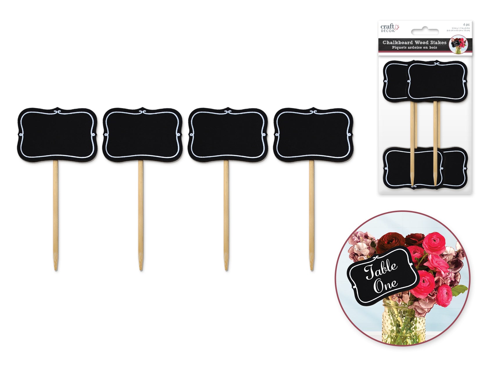 Natural Wood Decorative Stakes, 4 Pack
