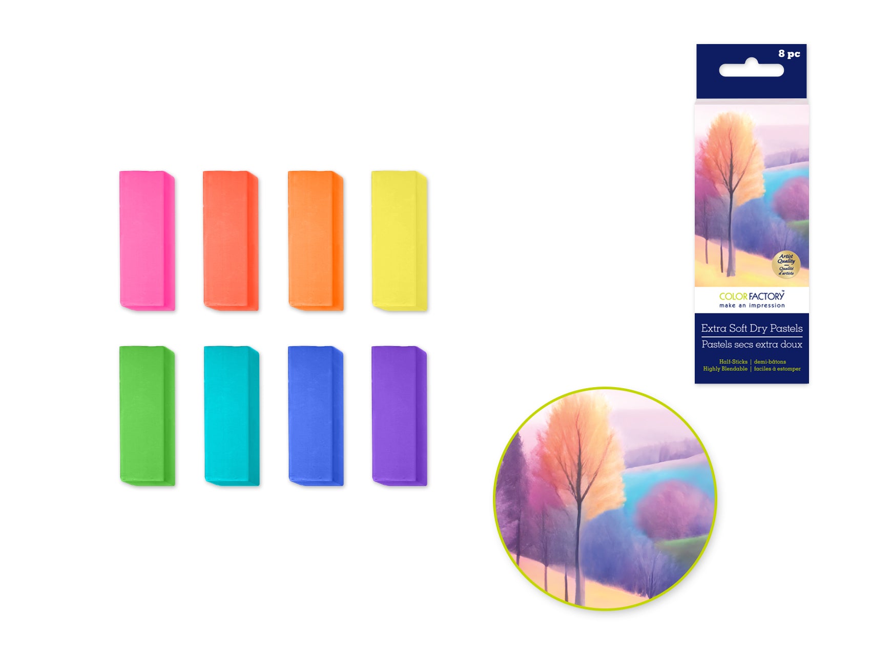 Color Factory Extra Soft Dry Oil Pastels, 8 Count Half-Sticks