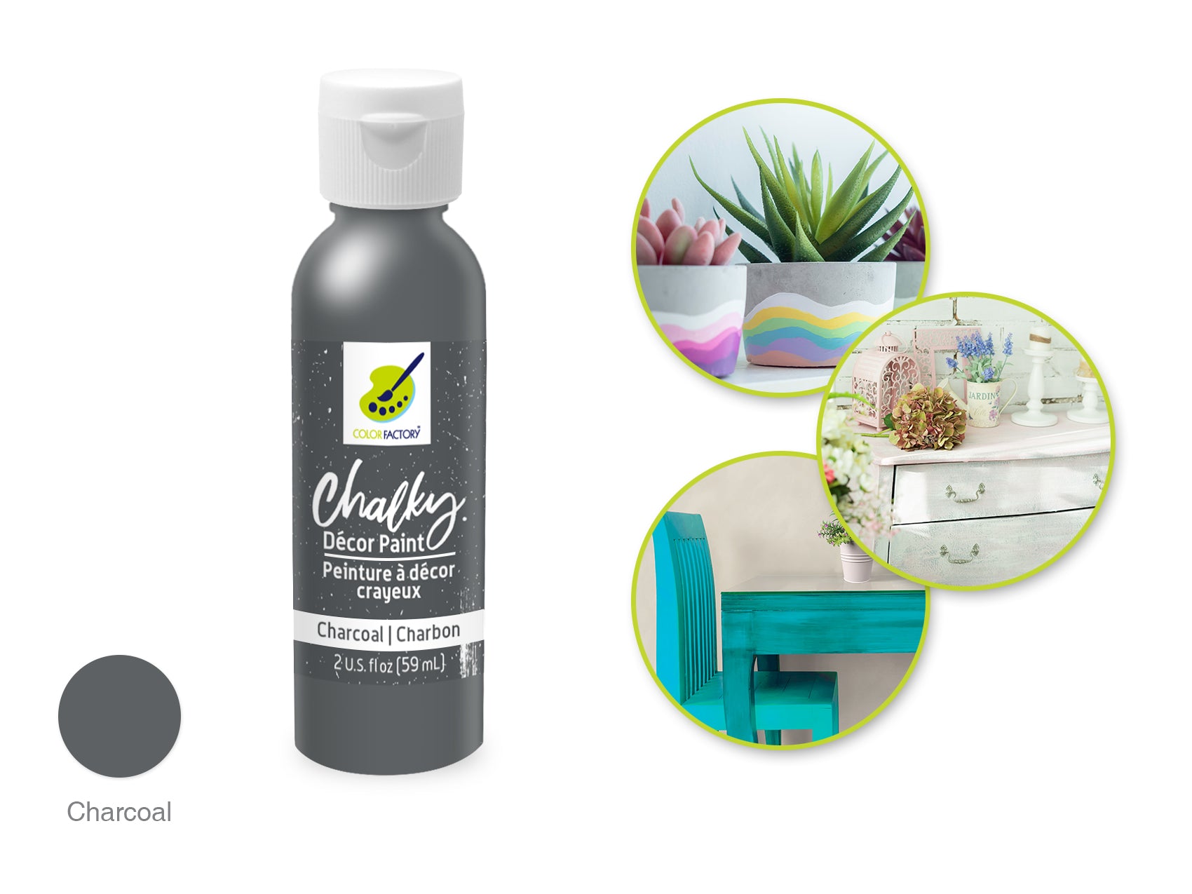 Color Factory Chalky Decor Paint, Charcoal, 2 oz