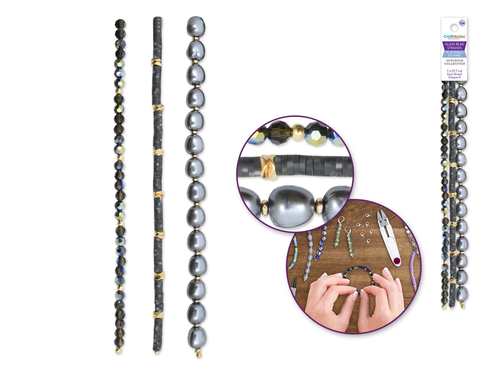 Glass Bead Triple Strand Bracelet in Haze