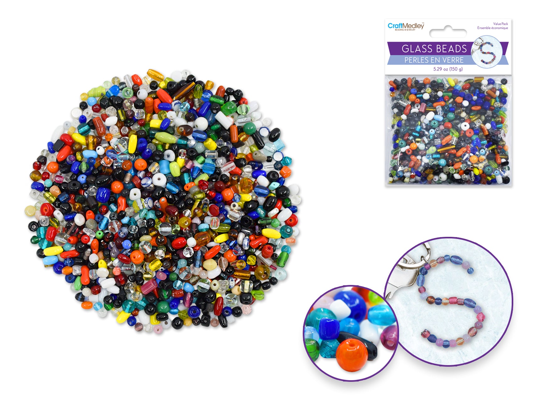 Glass Beads Mix, 3mm-6mm, 150g Pack