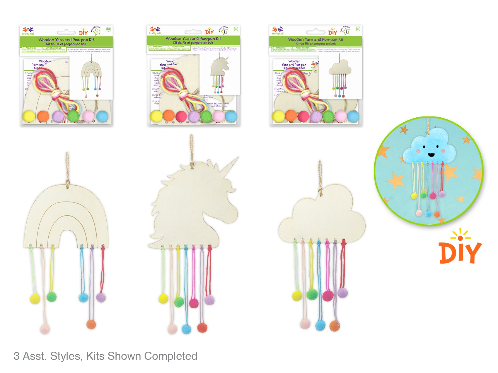 Krafty Kids DIY Wood Ornament Yarn & Pom-Pom Kit