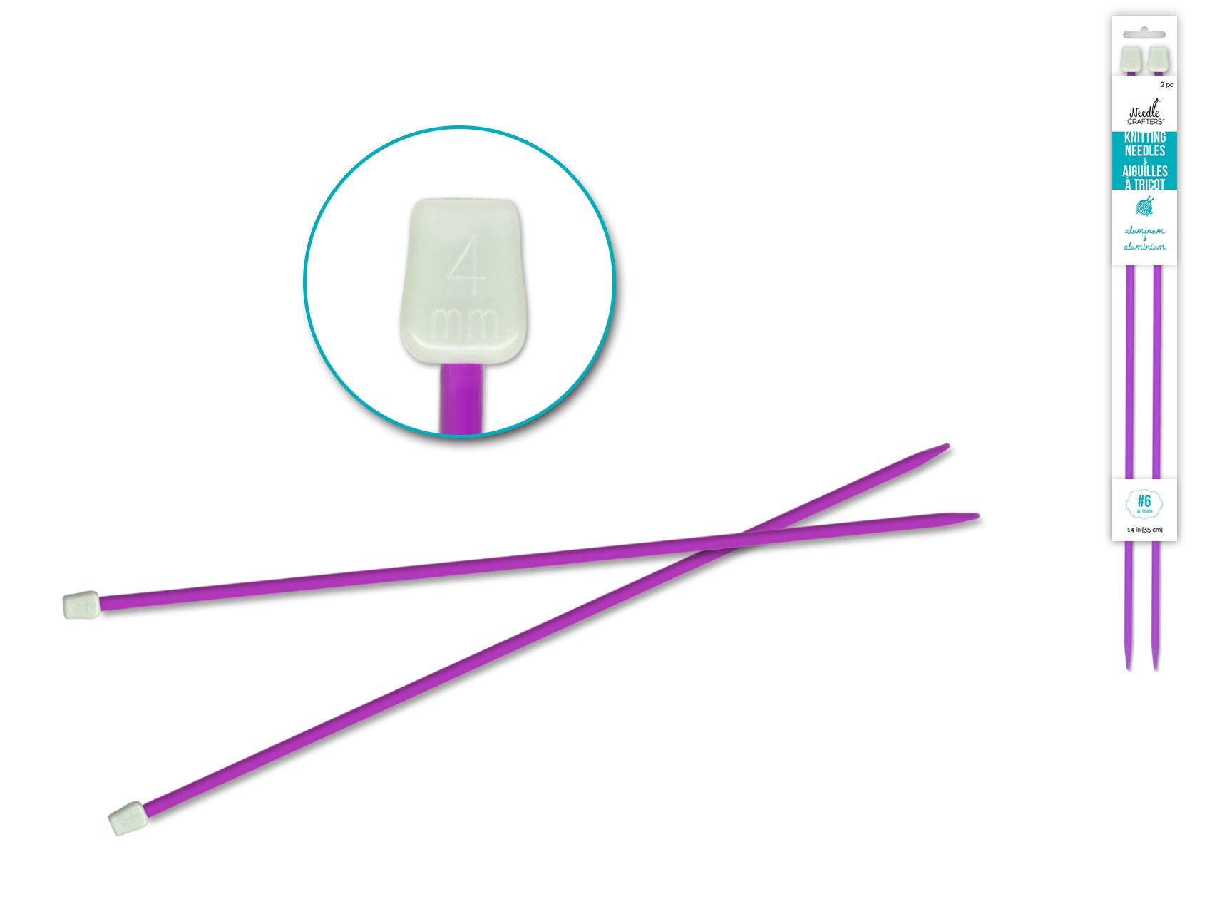 Aluminum Knitting Needles, 4mm, 35cm