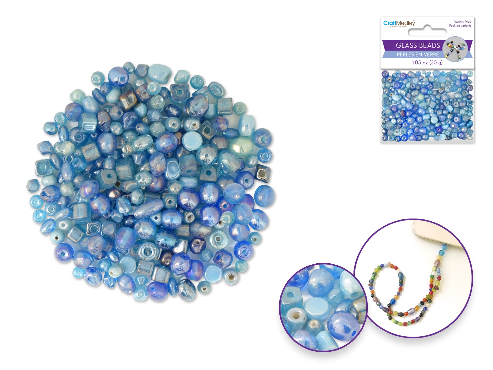 Aqua Luster Glass Beads, 30 g