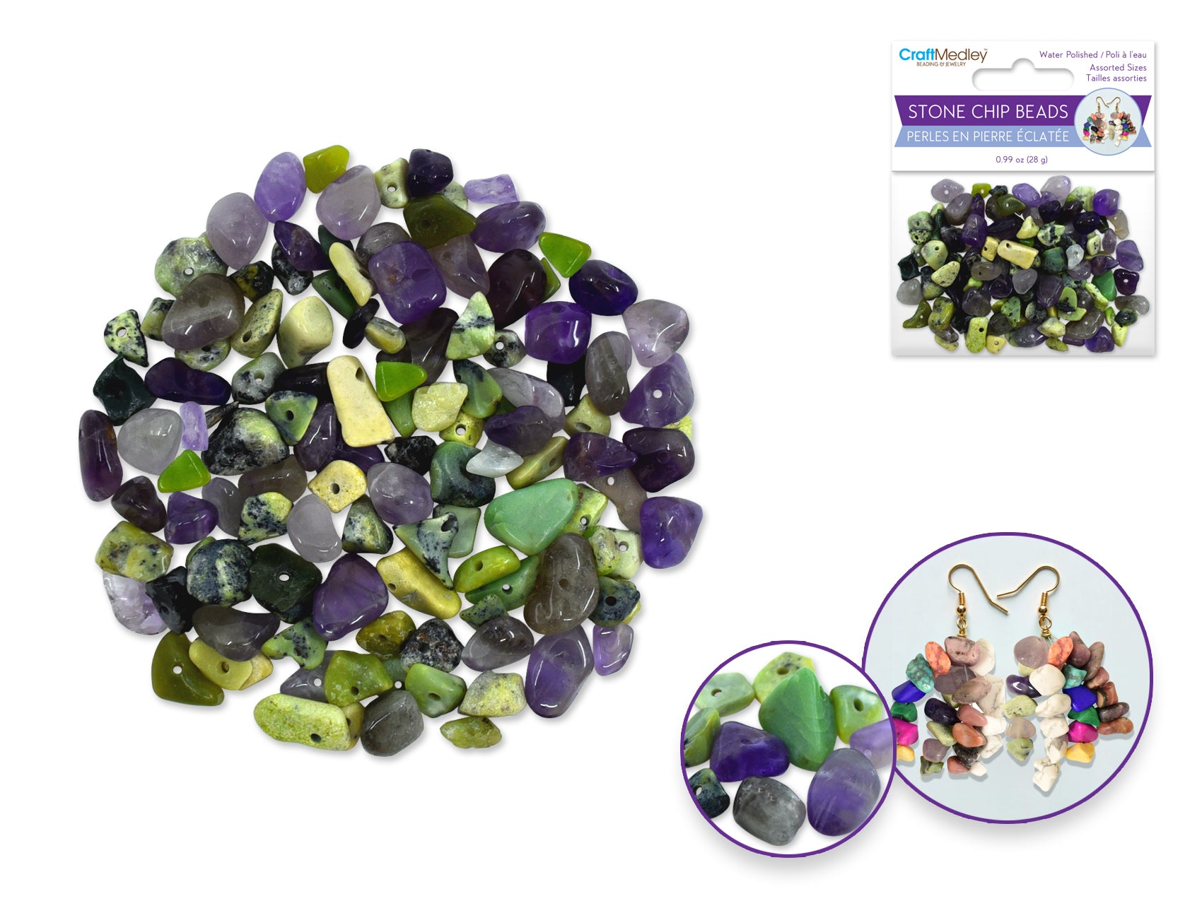 Polished Stone Chip Beads, Quartz