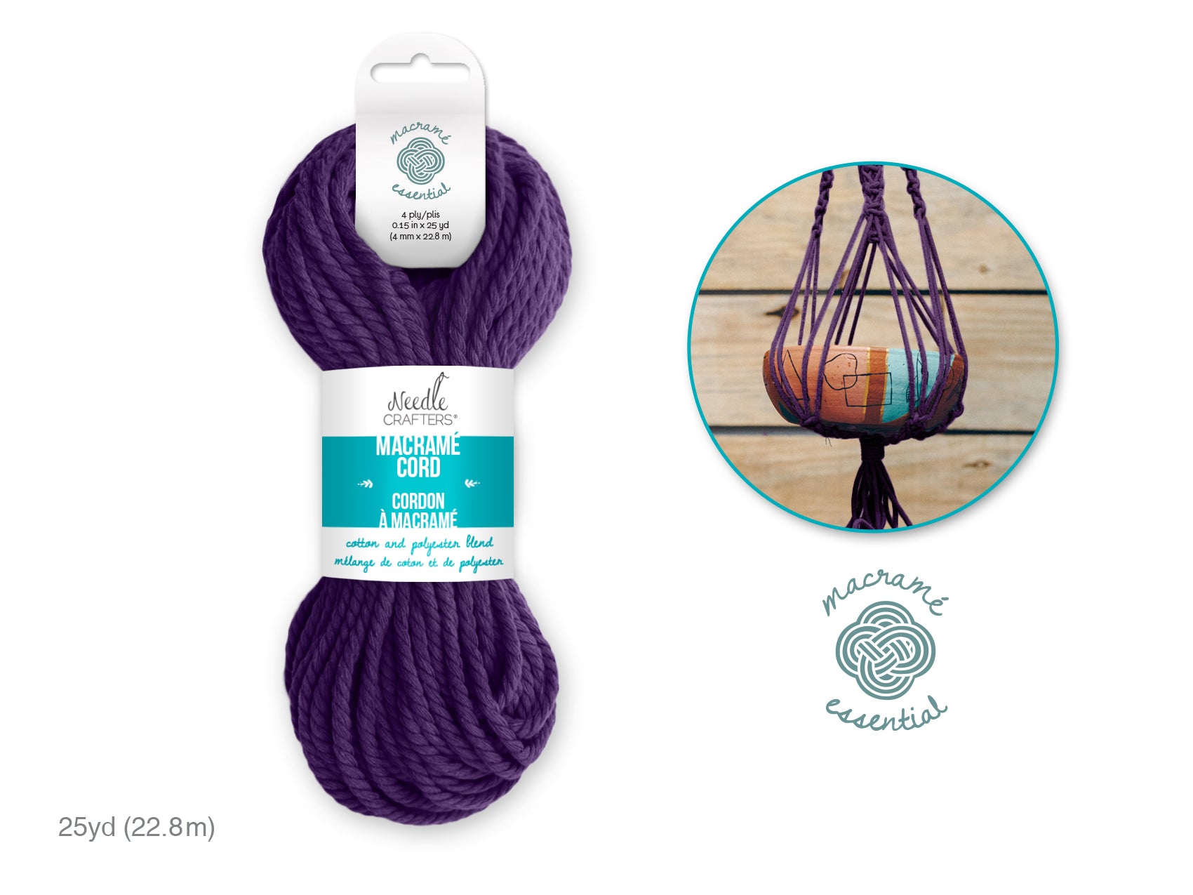 Needlecrafters 4mm Macramé Cord, 25 Yards, Lilac
