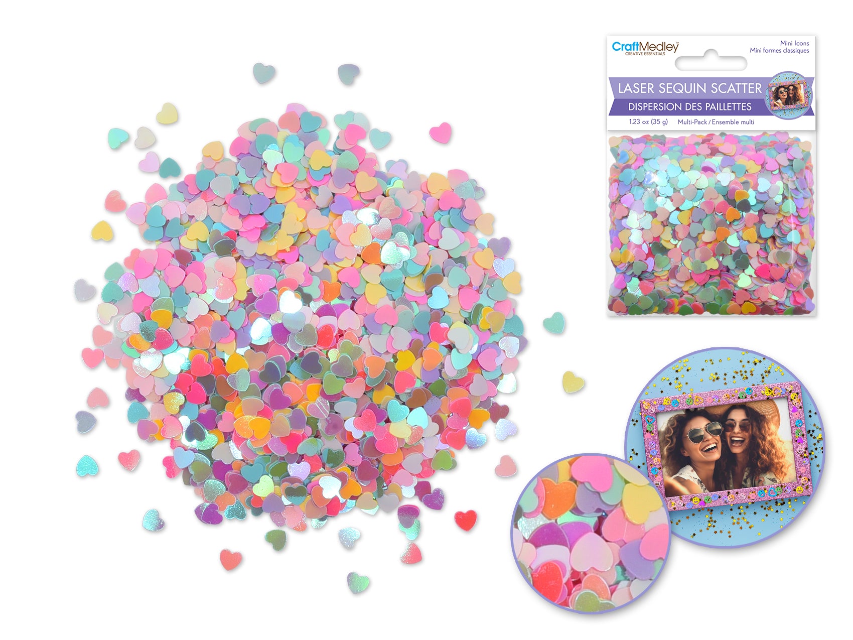 Mini Laser Sequin Scatter Pack, Solid Heart Design