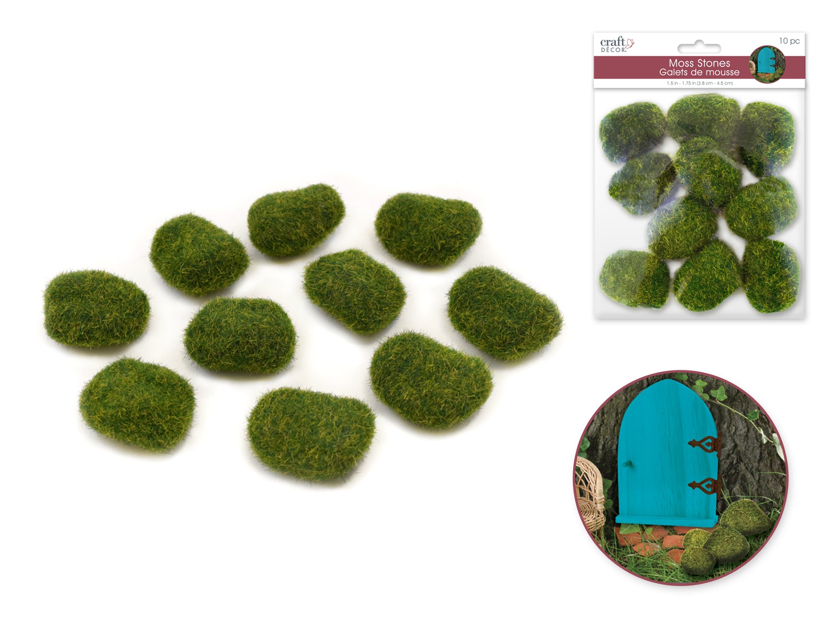 Mini Moss Stone Decorations, 10 Count