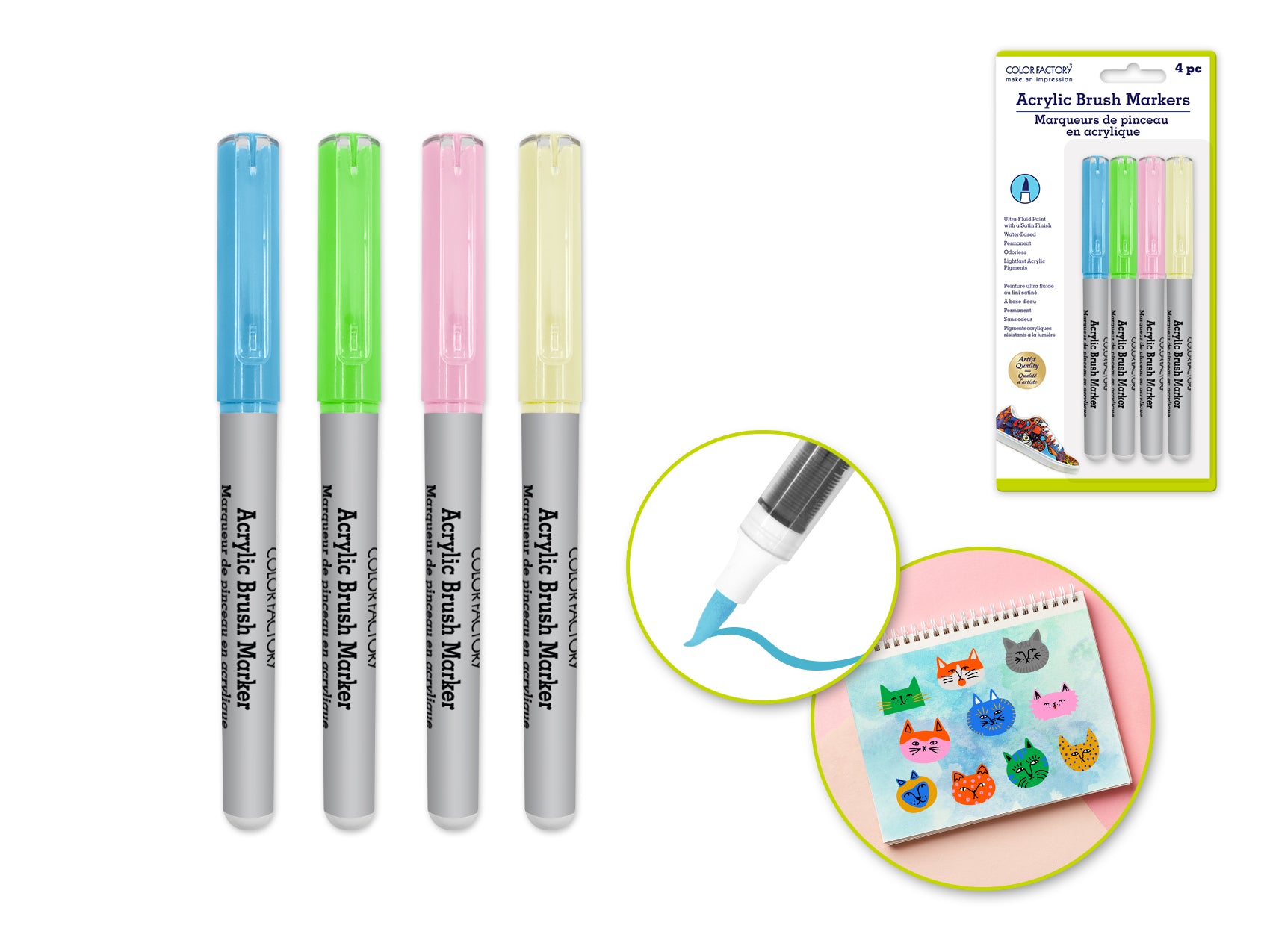 Color Factory Pastel Liquid Acrylic Paint Brush Markers, 4-Pack