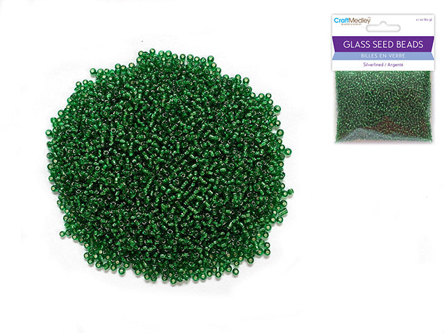 Emerald Silver-Lined Glass Seed Beads, 12/0, 60 g