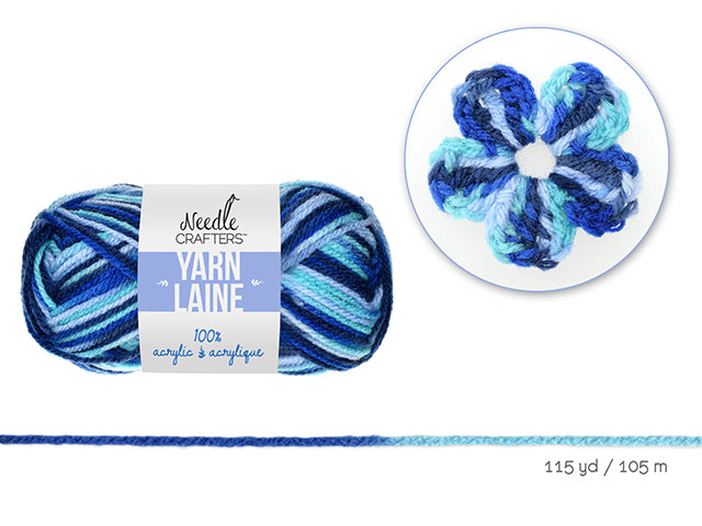 Multi-Dyed Acrylic Yarn Ball in Shades of Blue