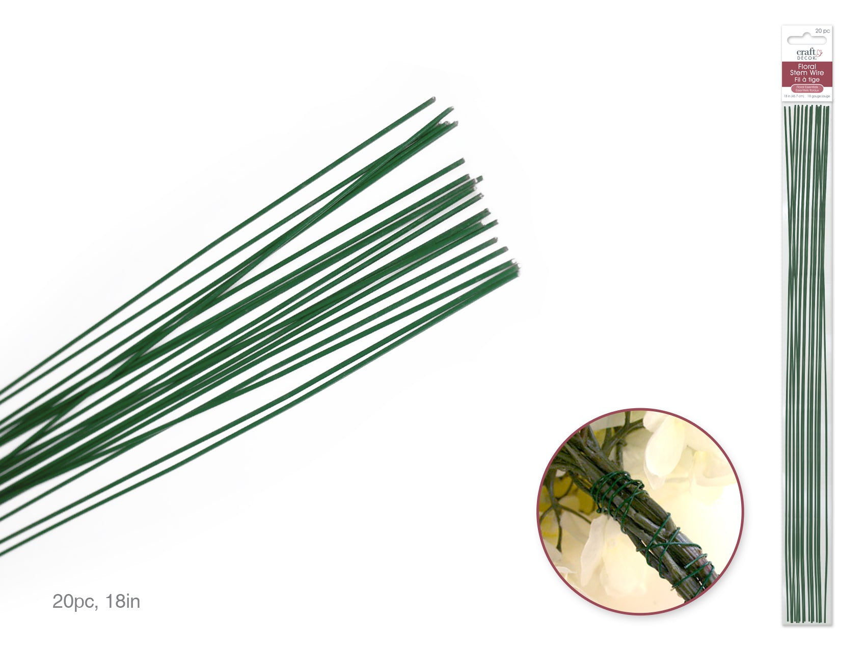 Green Floral Stem Wire, 18 Gauge, 18 Inches
