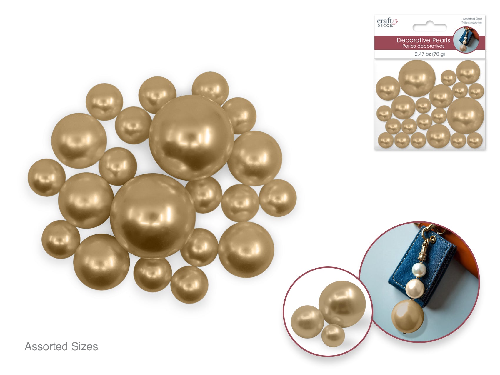 Pearl Deco Balls, Pale Gold Assorted Sizes