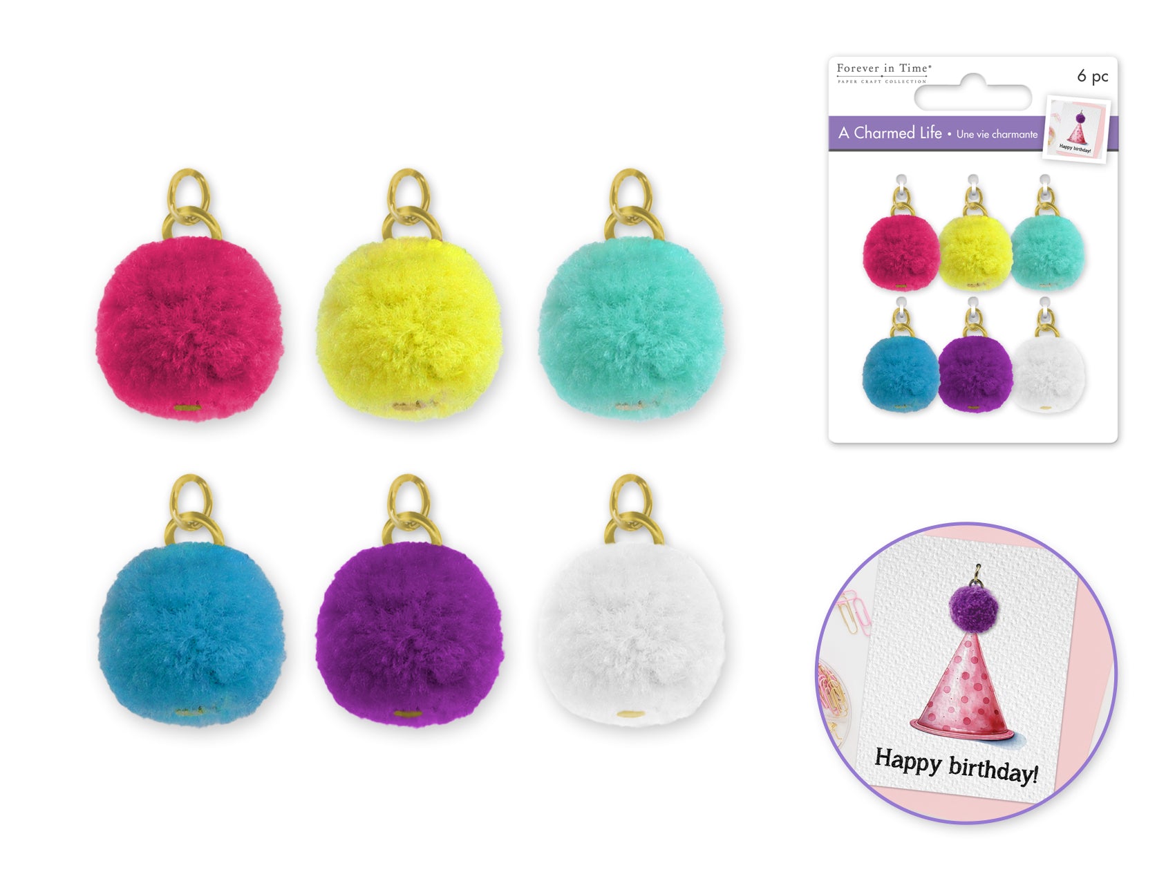 Paper Craft Embroidery Charm Craft Kit with Hoop and Glamour Poms